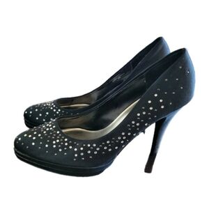 White House Black Market Women's "Matilda" Black Stiletto Heels/w Rhinestone 9M
